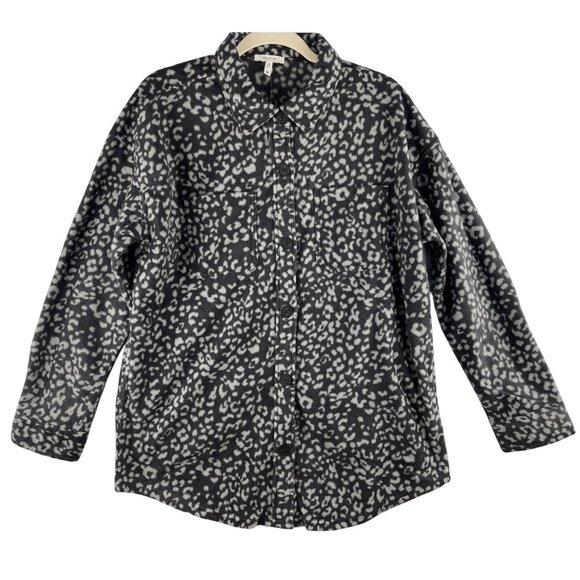 Maurices Medium Gray & White Leopard Print Button-Up Fleece Shacket  w pockets - Picture 1 of 10